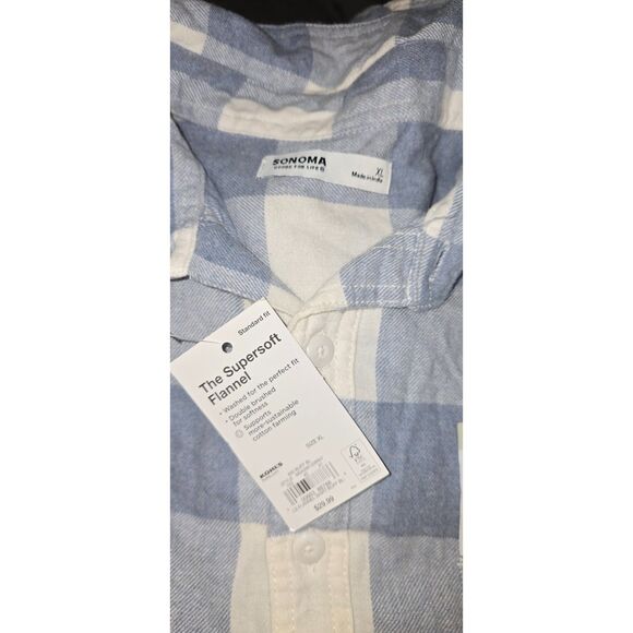 NWT Men's Sonoma Supersoft Flannel Button-Down Shirt Size XL Buff Blue - Picture 5 of 8